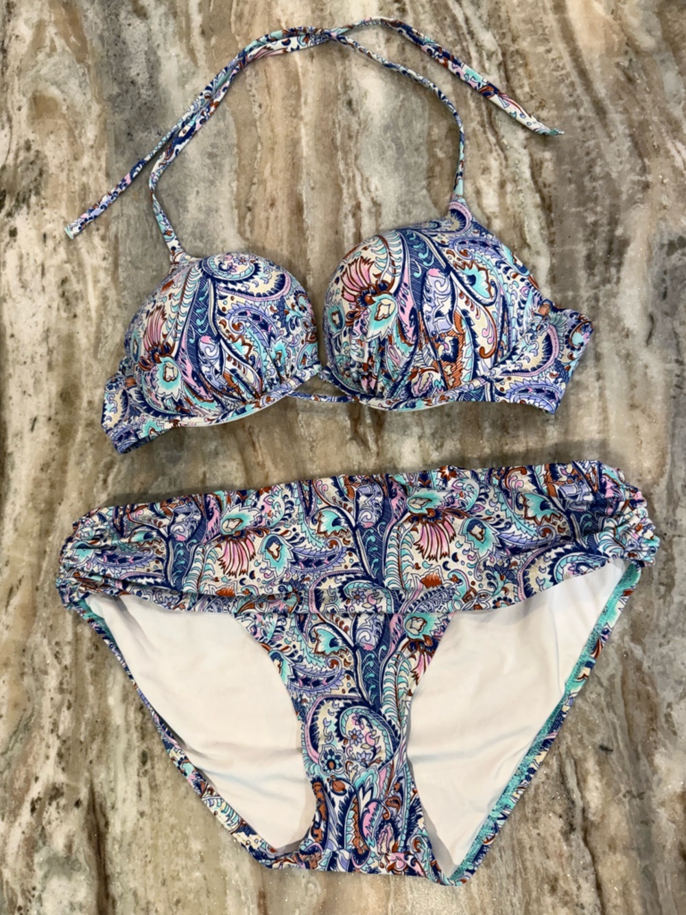 Women’s VICTORIAS SECRET blue paisley foil push up bikini set- Size 36C/XL - Picture 2 of 6